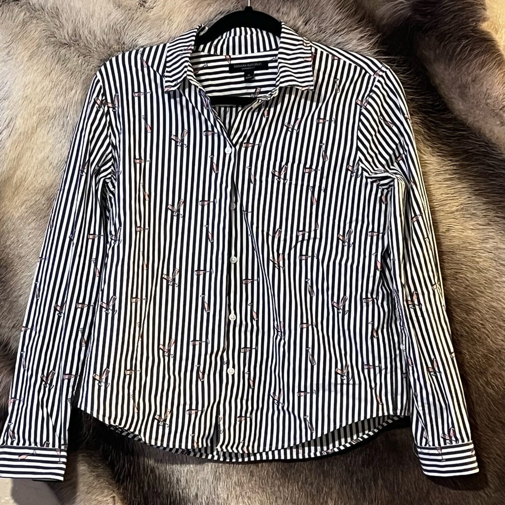 Striped Gray and White Button-Up Shirt